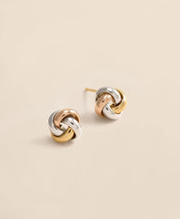 14k Yellow-White-Rose Gold Knot Stud Earrings / Brooks Brothers Women