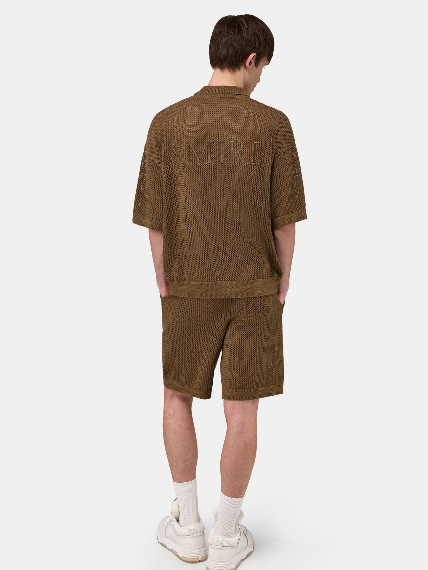 Amiri Crochet Mesh Polo - Espresso | Amiri Online