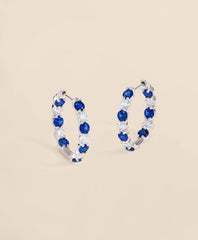 1 CT. Lab-Grown Diamond 3mm Sapphire 14k White Gold Hoop Earrings / Brooks Brothers Women
