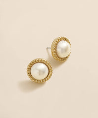 Bezel Frame Faux-Pearl Stud Earrings / Brooks Brothers Women