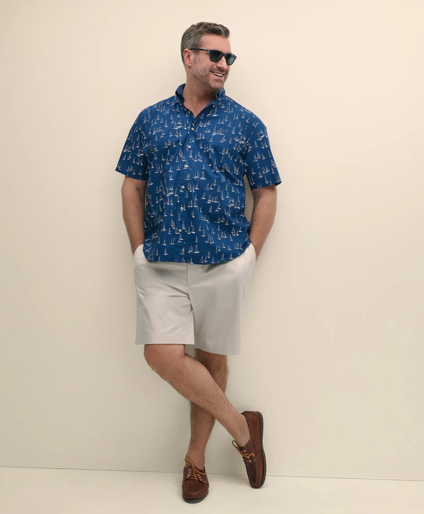 Big & Tall Friday Shirt, Short-Sleeve Poplin Sailboat / Brooks Brothers Sale