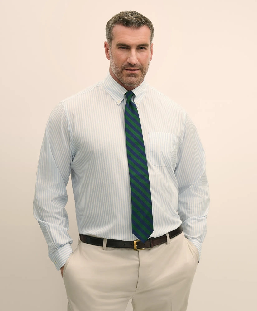 Big & Tall Stretch Cotton Broadcloth Non-Iron Polo Button Down Collar, Dress Shirt / Brooks Brothers Sale