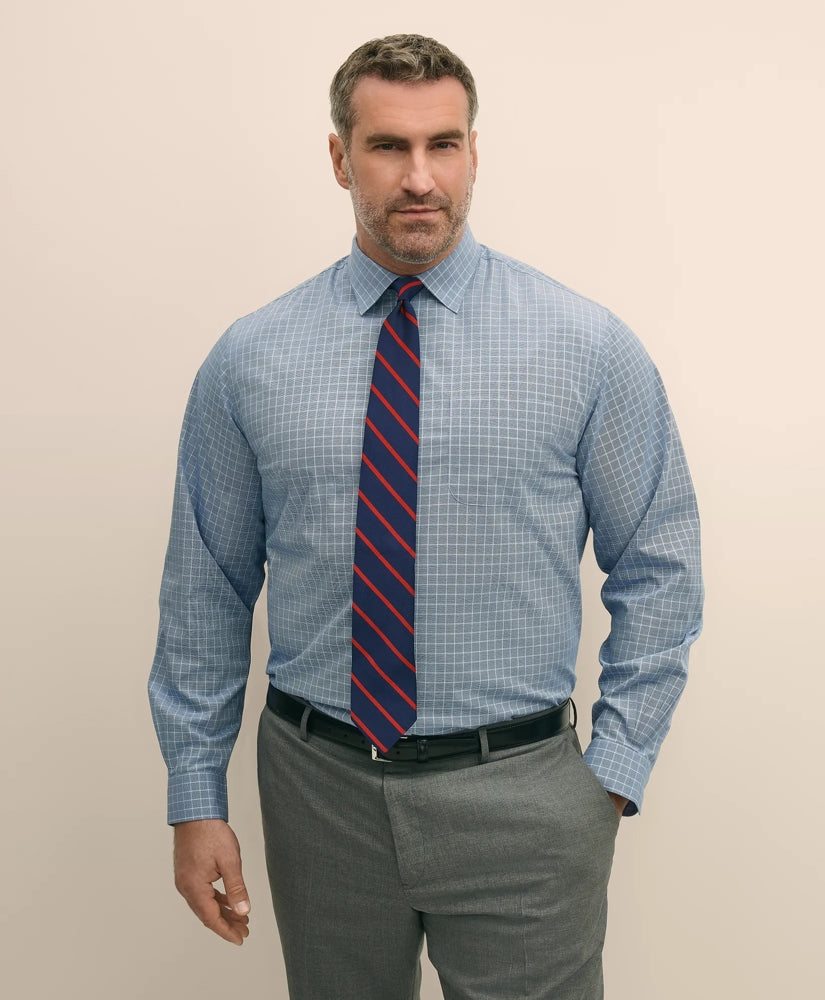 Big & Tall Stretch Cotton Broadcloth Non-Iron Ainsley Collar Windowpane, Dress Shirt / Brooks Brothers Sale