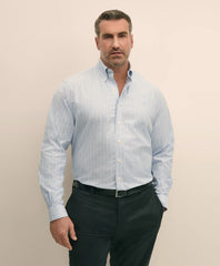 Big & Tall Stretch Cotton Non-Iron Oxford Polo Button Down Collar, Outline Stripe Shirt / Brooks Brothers Sale