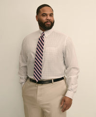 Big & Tall Stretch Cotton Non-Iron Pinpoint Oxford Polo Button Down, Windowpane Dress Shirt / Brooks Brothers Men