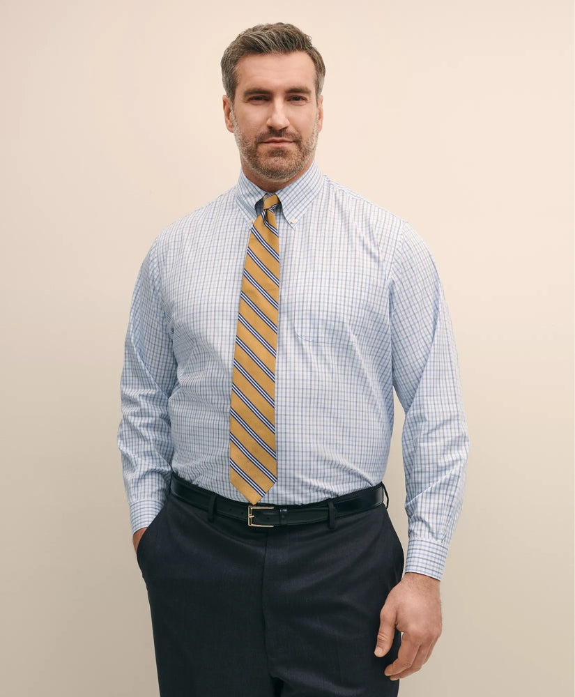 Big & Tall Stretch Cotton Non-Iron Pinpoint Polo Button Down Collar, Tattersall Dress Shirt / Brooks Brothers Sale