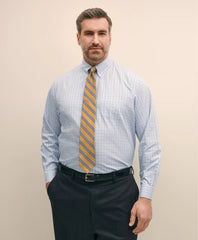 Big & Tall Stretch Cotton Non-Iron Pinpoint Polo Button Down Collar, Tattersall Dress Shirt / Brooks Brothers Sale