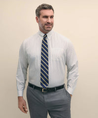 Big & Tall Stretch Cotton Non-Iron Pinpoint Polo Button Down Collar, Track Stripe Dress Shirt / Brooks Brothers Shirts