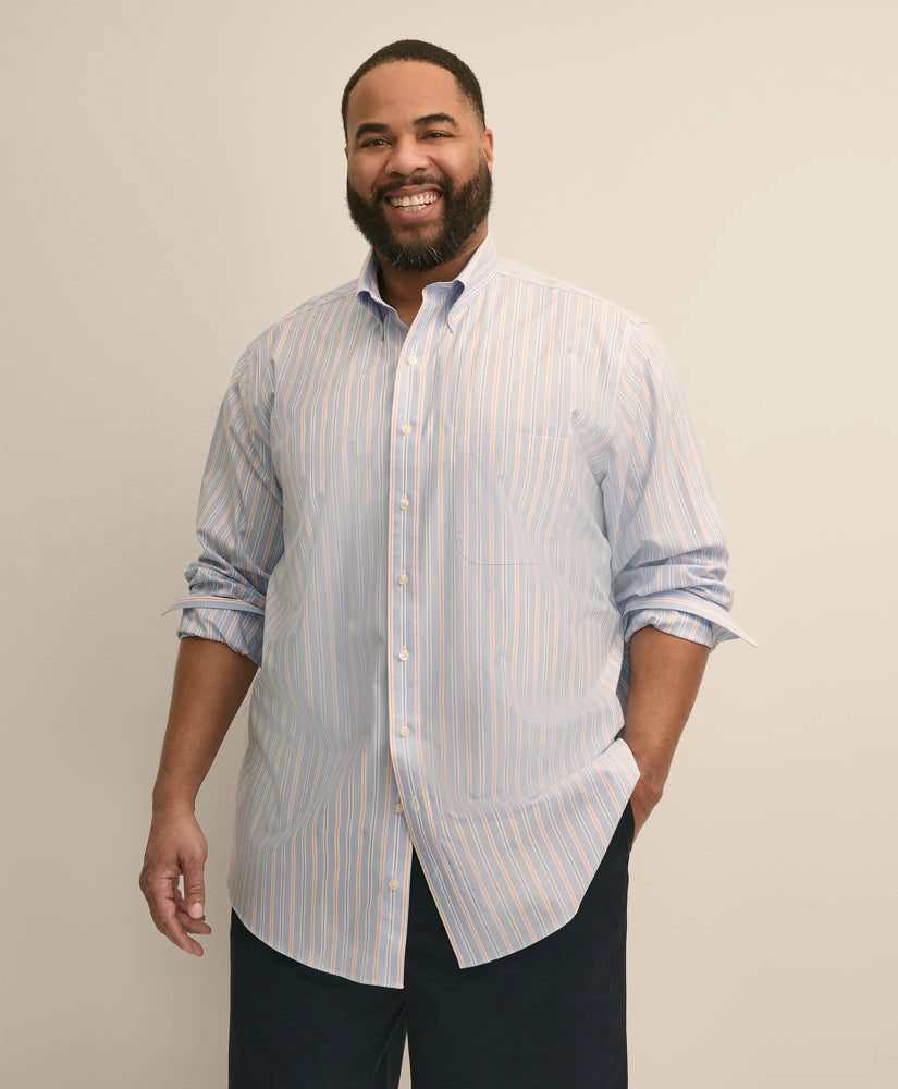 Big & Tall Stretch Cotton Non-Iron Poplin Polo Button Down, Stripe Sport Shirt / Brooks Brothers Men