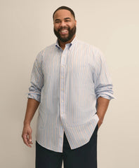 Big & Tall Stretch Cotton Non-Iron Poplin Polo Button Down, Stripe Sport Shirt / Brooks Brothers Men