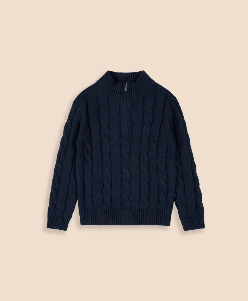 Boys Cotton Cable Knit Quarter-Zip Sweater / Brooks Brothers Boys