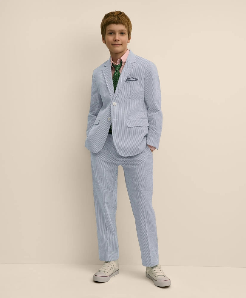 Boys Prep Stretch Cotton Seersucker Suit Pants / Brooks Brothers Boys