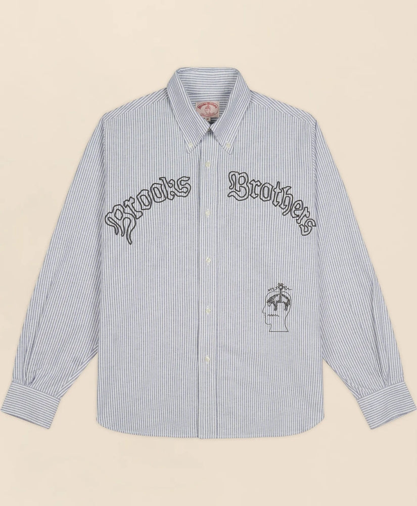 Brooks Brothers x Brain Dead Cotton Embroidered Oxford Button-Down Collar, Striped Sport Shirt / Brooks Brothers Men
