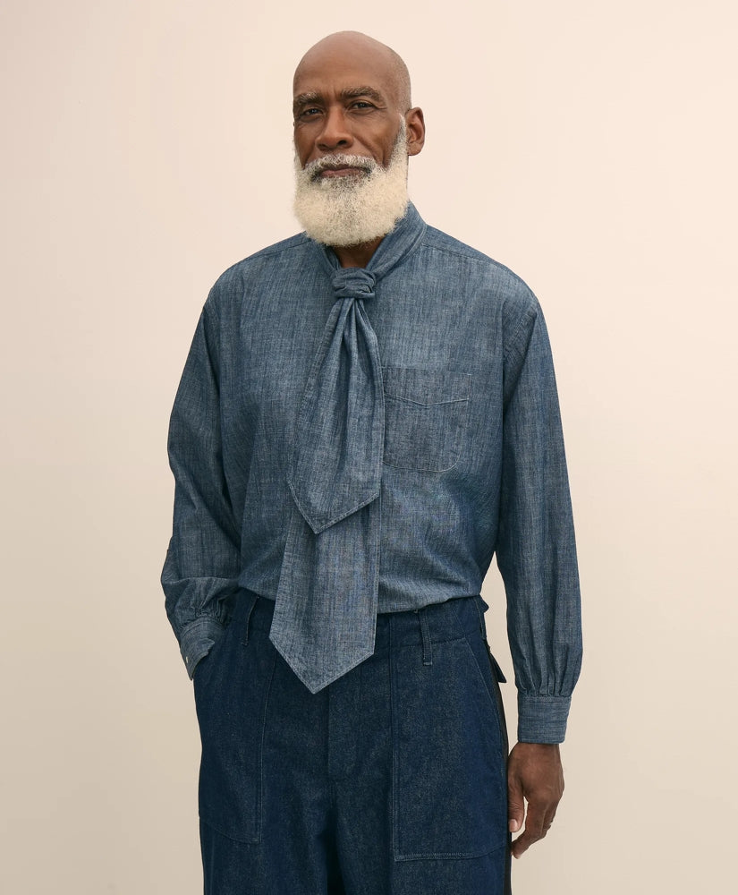 Brooks Brothers X Engineered Garments Cotton Chambray Ascot Collar Oversized Dress Shirt / Brooks Brothers Tailored