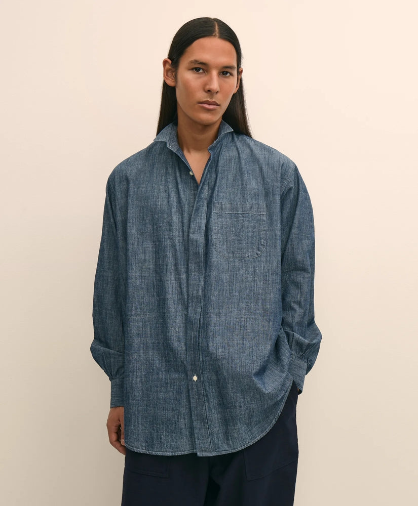 Brooks Brothers X Engineered Garments Cotton Chambray Wing Collar Oversized Dress Shirt / Brooks Brothers Tailored