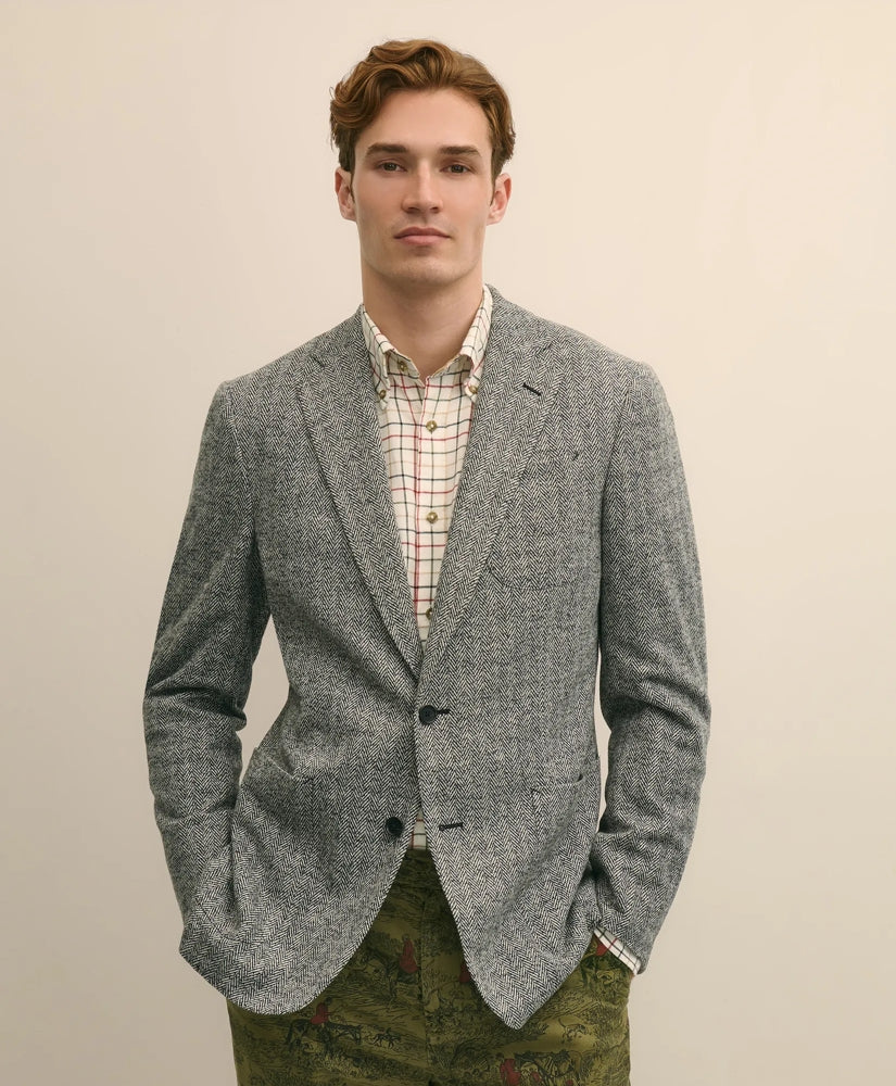 Classic Fit Herringbone Knit Sport Coat in Wool-Cotton / Brooks Brothers Sale