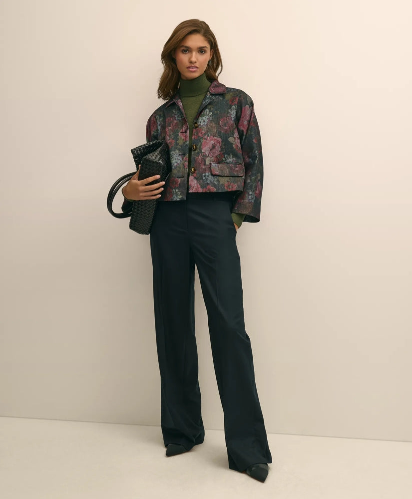 Cotton Blend Floral Jacquard Cropped Jacket / Brooks Brothers Sale