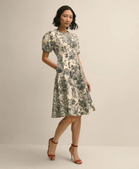 Cotton Blend Puff-Sleeve Floral Print Dress / Brooks Brothers Women