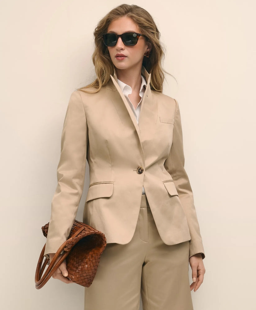 Cotton Blend Sateen Single-Button Peak Lapel Jacket / Brooks Brothers Sale