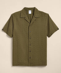 Cotton Embroidered Geo Camp Collar Short-Sleeve Shirt / Brooks Brothers Men