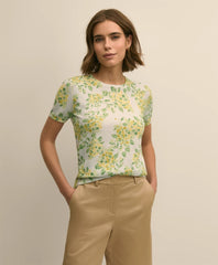 Cotton Floral Short-Sleeve Shell Sweater / Brooks Brothers Women