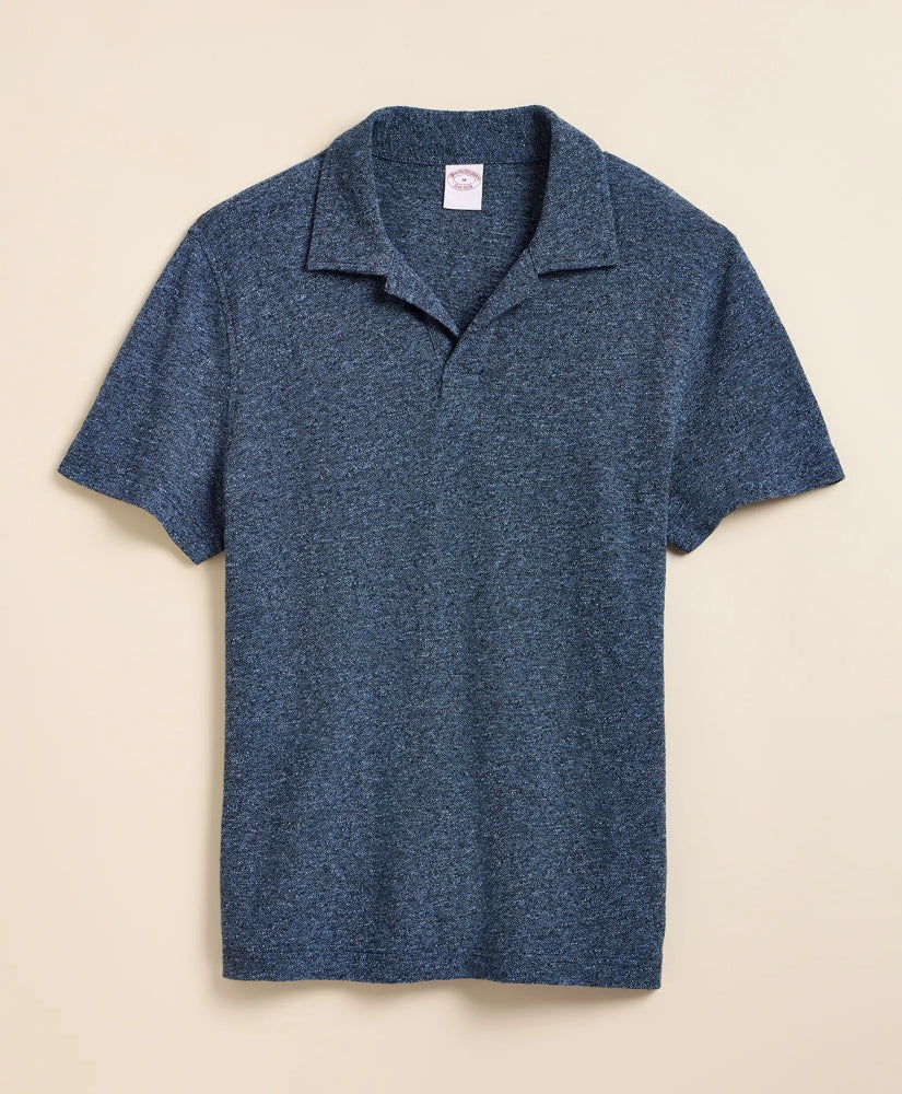 Cotton-Linen Pique Johnny Collar Shirt / Brooks Brothers Men