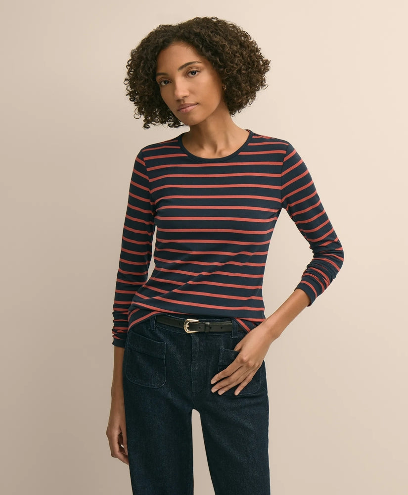 Cotton-Modal Blend Mariner Stripe Long-Sleeve T-Shirt / Brooks Brothers Women