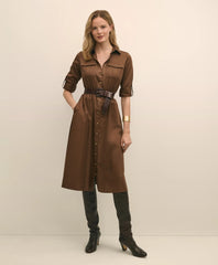 Cotton Sateen Fit-And-Flare Belted Shirt Dress / Brooks Brothers Sale