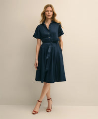 Cotton Sateen Short-Sleeve Belted Shirt Dress / Brooks Brothers Women