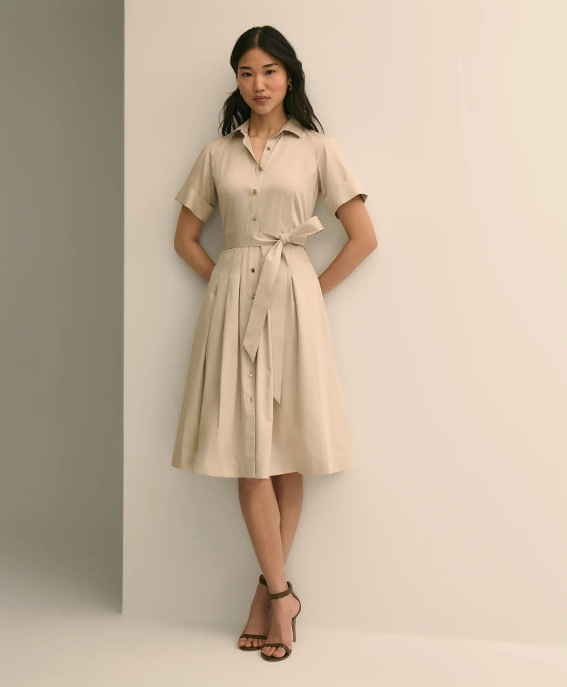 Cotton Sateen Short-Sleeve Belted Shirt Dress / Brooks Brothers Women