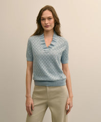 Cotton Viscose Short-Sleeve Ruffle Sweater / Brooks Brothers Women