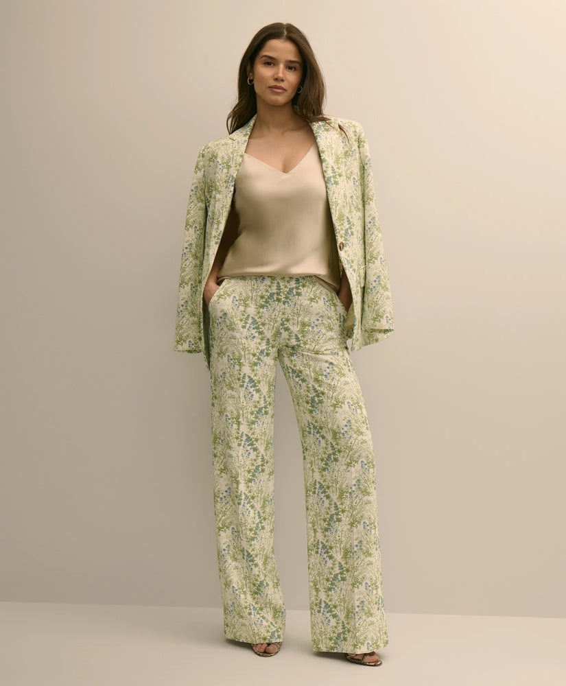 Crepe Botanical Print Wide-Leg Pants / Brooks Brothers Women