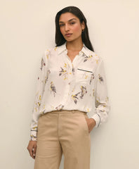 Crepe Tipped Soft Blouse in Bird Print / Brooks Brothers Sale