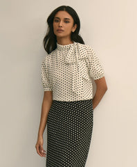 Dot-Print Tie-Neck Blouse / Brooks Brothers Sale