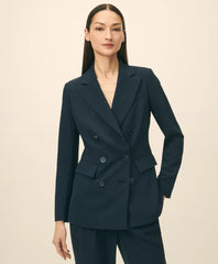 Double-Breasted Peak Lapel Jacket in Fine Twill Stretch Crepe / Brooks Brothers Women