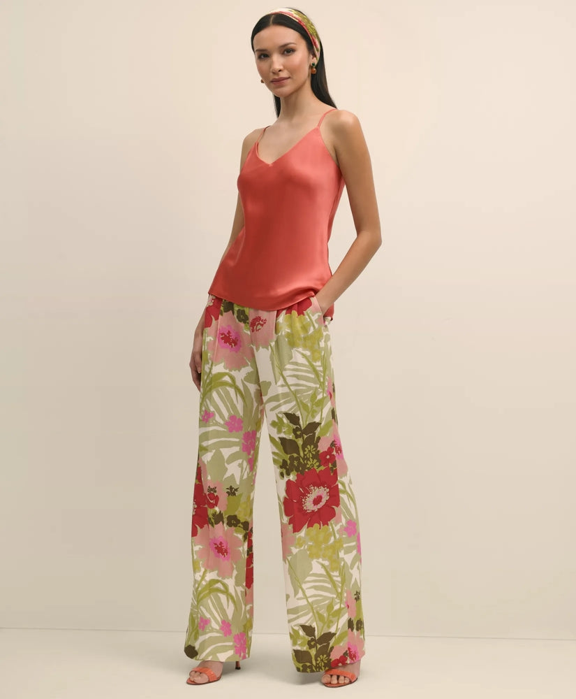 Drapey Linen-Blend Wide-Leg Floral Trousers / Brooks Brothers Sale