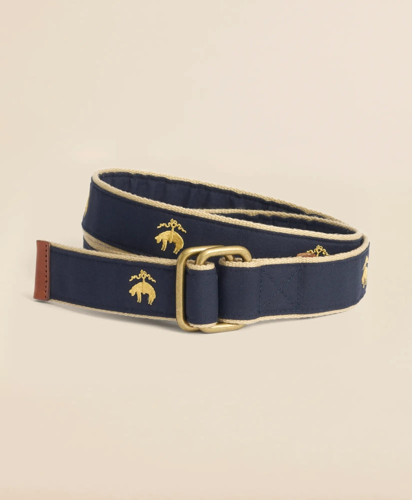 Embroidered Leather Tab D-Ring Belt / Brooks Brothers Men