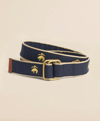 Embroidered Leather Tab D-Ring Belt / Brooks Brothers Men