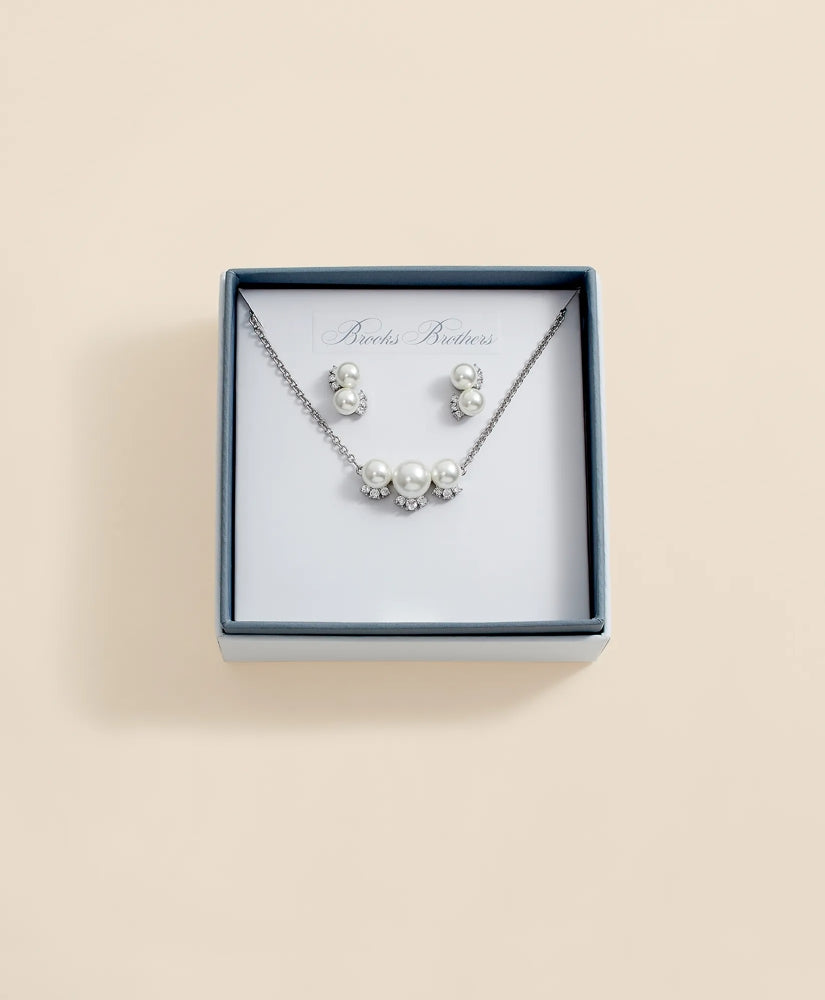 Faux Pearl Cubic-Zirconia Cluster Necklace and Earrings Set / Brooks Brothers Women