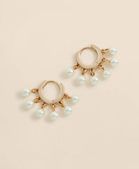 Gold-Toned Hoop Earrings with Drop Faux Pearls / Brooks Brothers Women