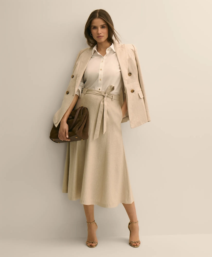 Linen-Blend Belted A-Line Skirt / Brooks Brothers Women