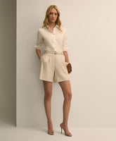 Linen Blend Belted Flounce Shorts / Brooks Brothers Women