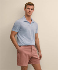 Linen-Cotton-Cashmere Short-Sleeve Mouliné Johnny Collar Sweater / Brooks Brothers Men
