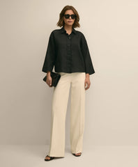 Linen Relaxed Bell-Sleeve Cropped Shirt / Brooks Brothers Shirts