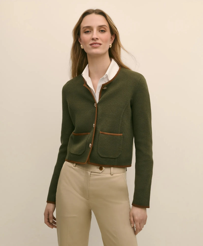 Brushed Merino Wool Suede Trim Sweater Jacket / Brooks Brothers Sale