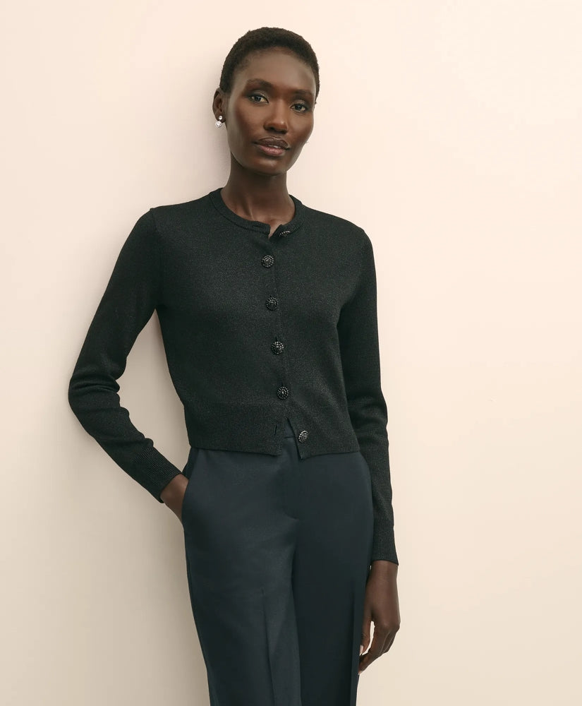 Merino Wool Blend Cropped Shimmer Cardigan / Brooks Brothers Sale