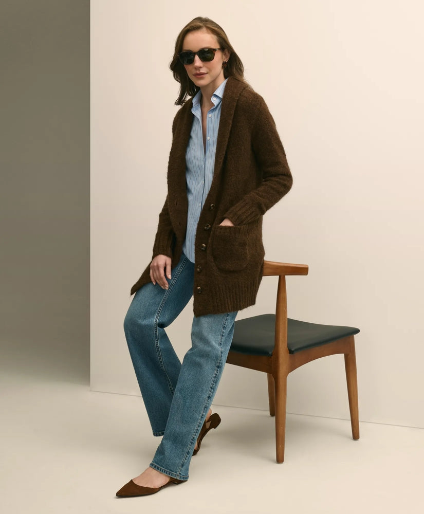 Alpaca-Wool Blend Shawl Collar Tunic Cardigan / Brooks Brothers Sale