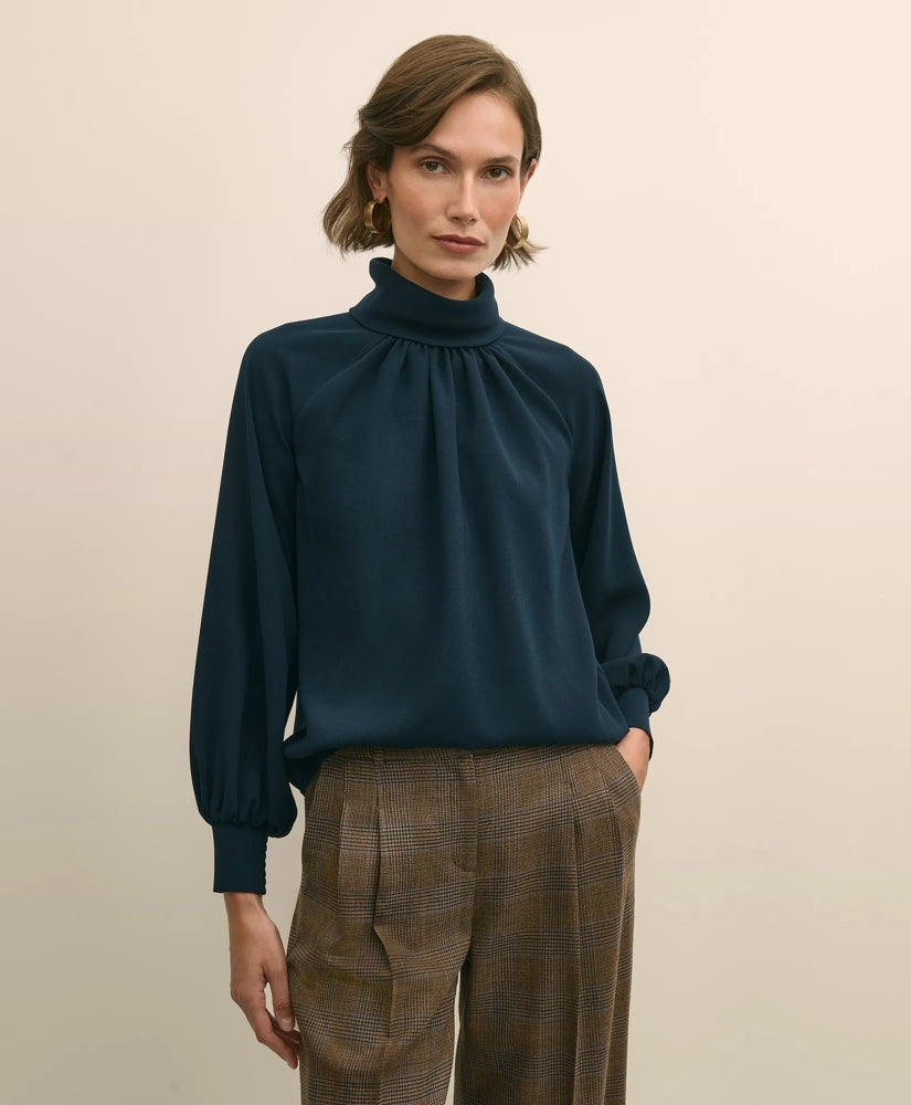 Crepe Band-Collar Relaxed Blouse / Brooks Brothers Sale