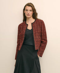 Cotton-Wool Blend Boucle Shimmer Cropped Jacket / Brooks Brothers Sale