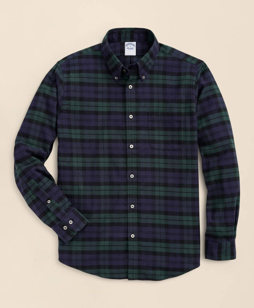 Portuguese Flannel Polo Button Down Collar, Black Watch Shirt / Brooks Brothers Men